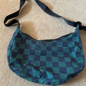 Baggu Medium Crescent Green and Navy Check